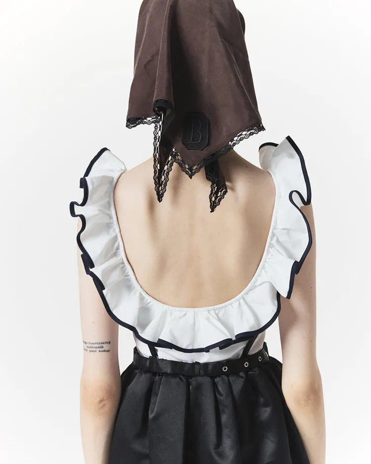 Camiseta sin mangas con cuello en U y volantes tridimensionales estilo japonés para mujer, ajustada, dulce y linda, para verano 2026