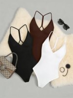 Conjunto de 3 Bodys de Mujer con Cuello en V, Espalda Cruzada, Sin Mangas, Ajustados, de Una Pieza - Imagen 5