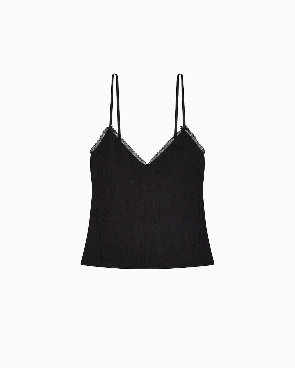 Camisola de encaje con cuello en V de algodón puro, top interior de tirantes finos estilo corto, top corto de punto ajustado, camisola básica con lazo.