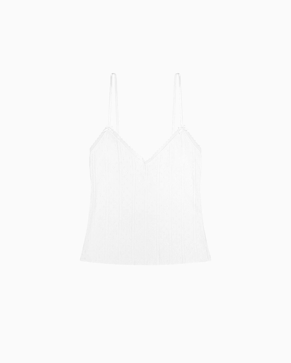 Camisola de encaje con cuello en V de algodón puro, top interior de tirantes finos estilo corto, top corto de punto ajustado, camisola básica con lazo.