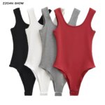 Mono corto retro sin mangas con cuello en U y espalda descubierta para mujer, ajustado, de 4 colores, para primavera y verano