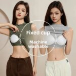Chaleco sin mangas de cuello medio alto de una pieza para mujer, camisola con almohadilla para el pecho integrada, ropa interior, camiseta sin mangas para prendas de vestir exteriores - Imagen 3