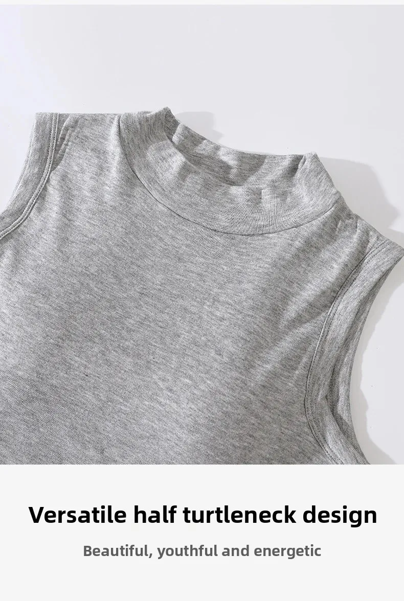 Chaleco sin mangas de cuello medio alto de una pieza para mujer, camisola con almohadilla para el pecho integrada, ropa interior, camiseta sin mangas para prendas de vestir exteriores