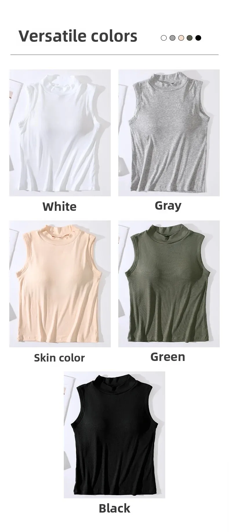 Chaleco sin mangas de cuello medio alto de una pieza para mujer, camisola con almohadilla para el pecho integrada, ropa interior, camiseta sin mangas para prendas de vestir exteriores