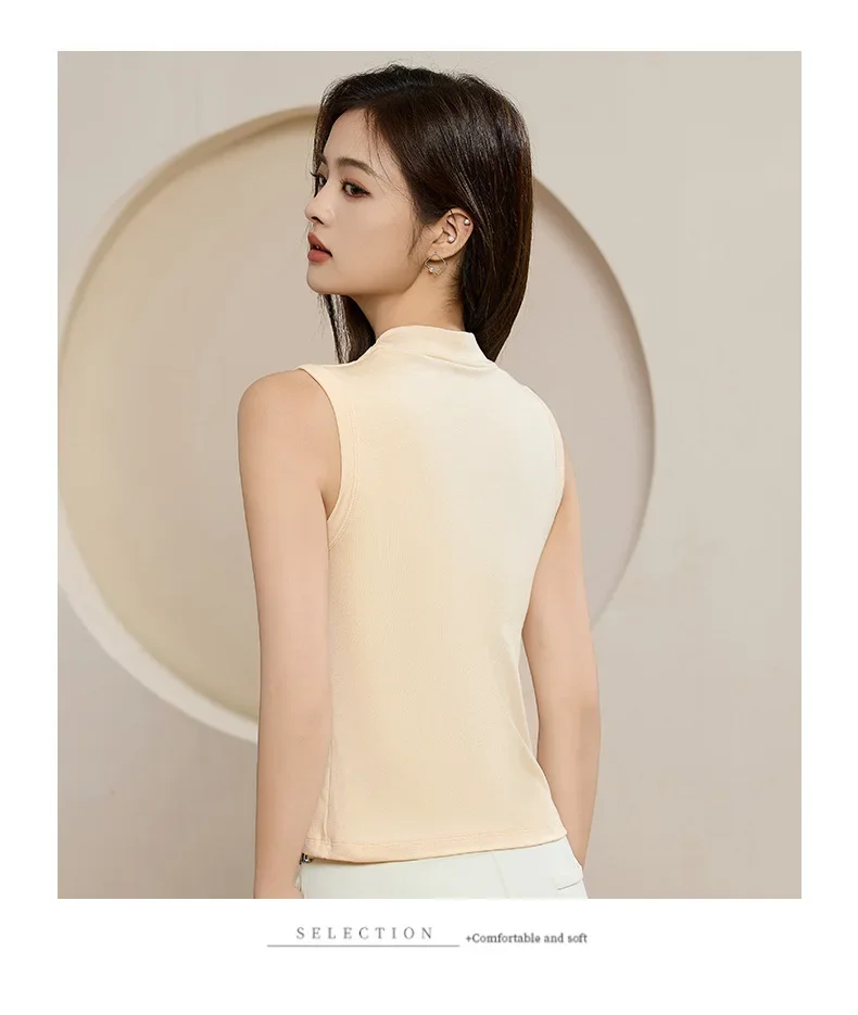 Chaleco sin mangas de cuello medio alto de una pieza para mujer, camisola con almohadilla para el pecho integrada, ropa interior, camiseta sin mangas para prendas de vestir exteriores