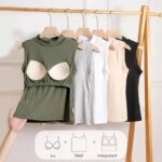 Chaleco sin mangas de cuello medio alto de una pieza para mujer, camisola con almohadilla para el pecho integrada, ropa interior, camiseta sin mangas para prendas de vestir exteriores
