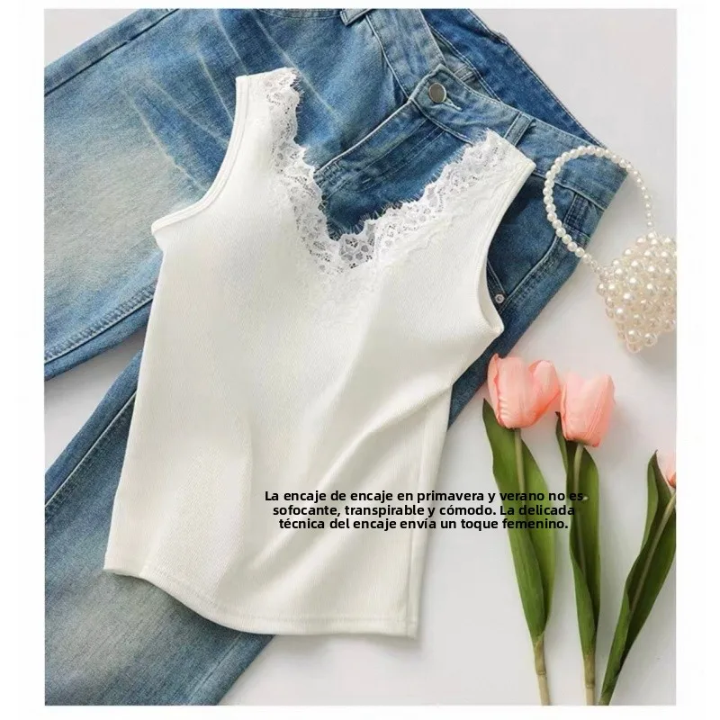 Top para mujer con encaje y escote en V