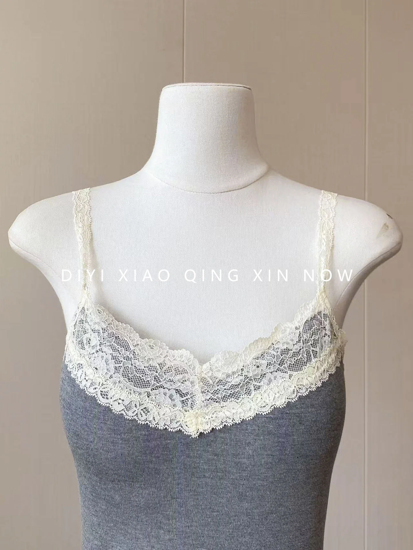 DIYI - Top Corto de Encaje Floral con Tirantes de Estilo Coreano, Prenda Interior de Fibra de Poliéster para Mujer