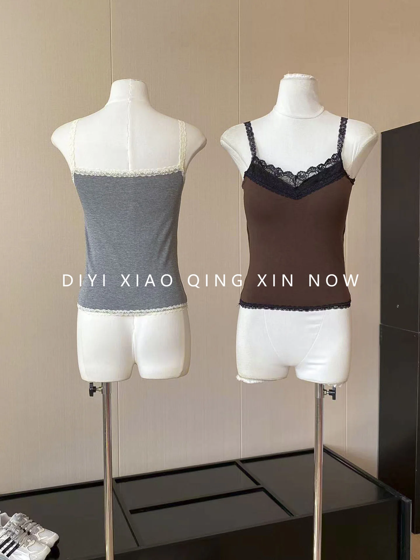 DIYI - Top Corto de Encaje Floral con Tirantes de Estilo Coreano, Prenda Interior de Fibra de Poliéster para Mujer