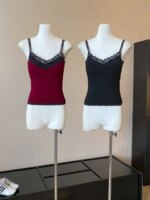 DIYI - Top Corto de Encaje Floral con Tirantes de Estilo Coreano, Prenda Interior de Fibra de Poliéster para Mujer - Imagen 2
