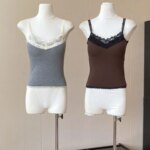 DIYI - Top Corto de Encaje Floral con Tirantes de Estilo Coreano, Prenda Interior de Fibra de Poliéster para Mujer