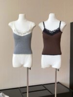 DIYI - Top Corto de Encaje Floral con Tirantes de Estilo Coreano, Prenda Interior de Fibra de Poliéster para Mujer
