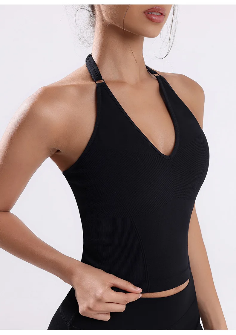 TRY TO BN Chaleco de yoga sin costuras con cuello halter y correas ajustables, ropa deportiva transpirable para correr, ropa deportiva para gimnasio, ropa para mujer TRY TO BN Chaleco de yoga sin costuras con cuello halter y correas ajustables, ropa deportiva transpirable para correr, ropa deportiva para gimnasio, ropa para mujer