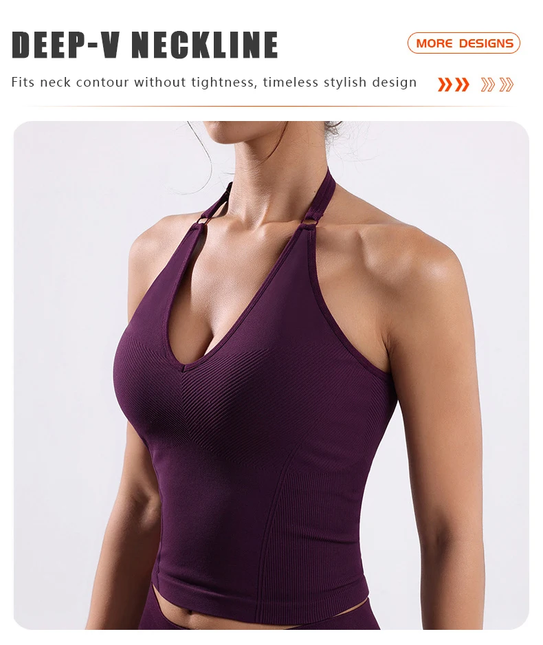 TRY TO BN Chaleco de yoga sin costuras con cuello halter y correas ajustables, ropa deportiva transpirable para correr, ropa deportiva para gimnasio, ropa para mujer TRY TO BN Chaleco de yoga sin costuras con cuello halter y correas ajustables, ropa deportiva transpirable para correr, ropa deportiva para gimnasio, ropa para mujer