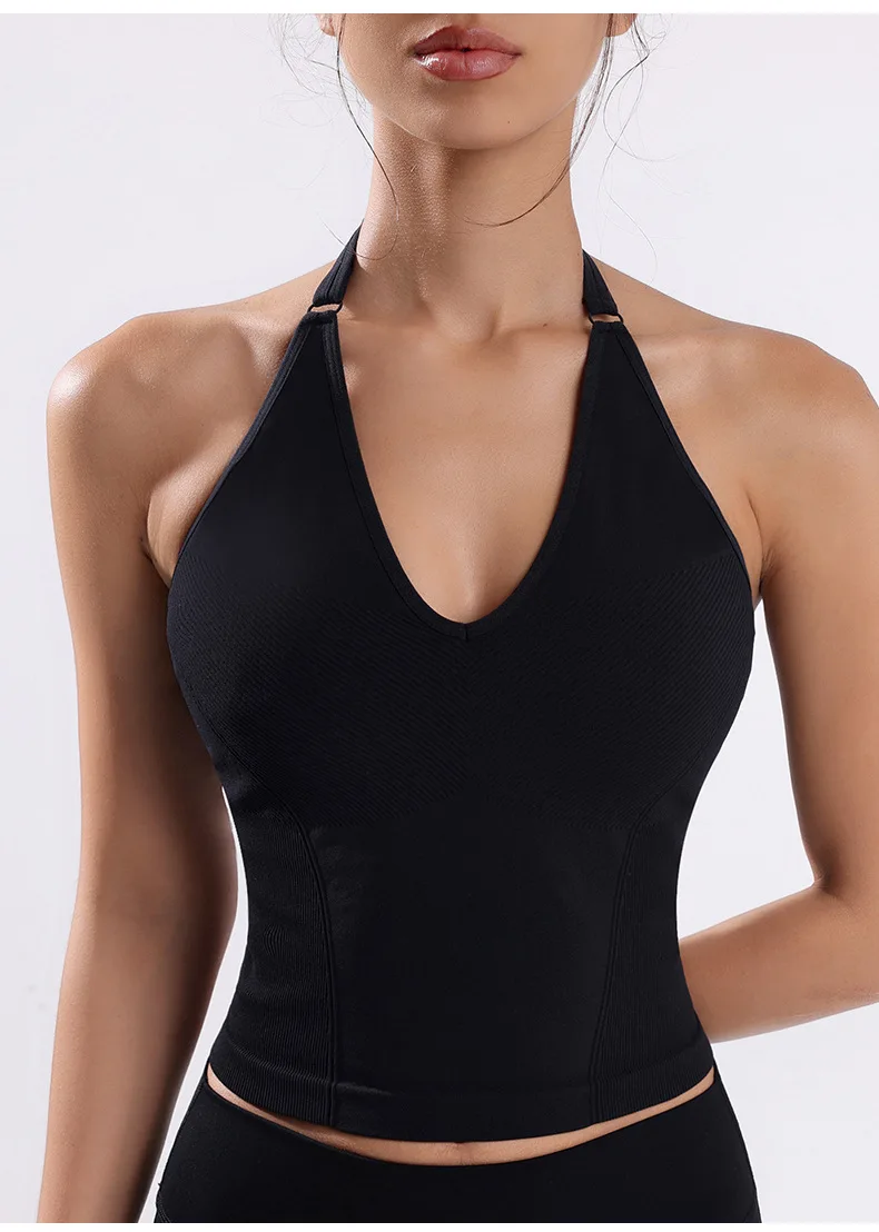 TRY TO BN Chaleco de yoga sin costuras con cuello halter y correas ajustables, ropa deportiva transpirable para correr, ropa deportiva para gimnasio, ropa para mujer TRY TO BN Chaleco de yoga sin costuras con cuello halter y correas ajustables, ropa deportiva transpirable para correr, ropa deportiva para gimnasio, ropa para mujer