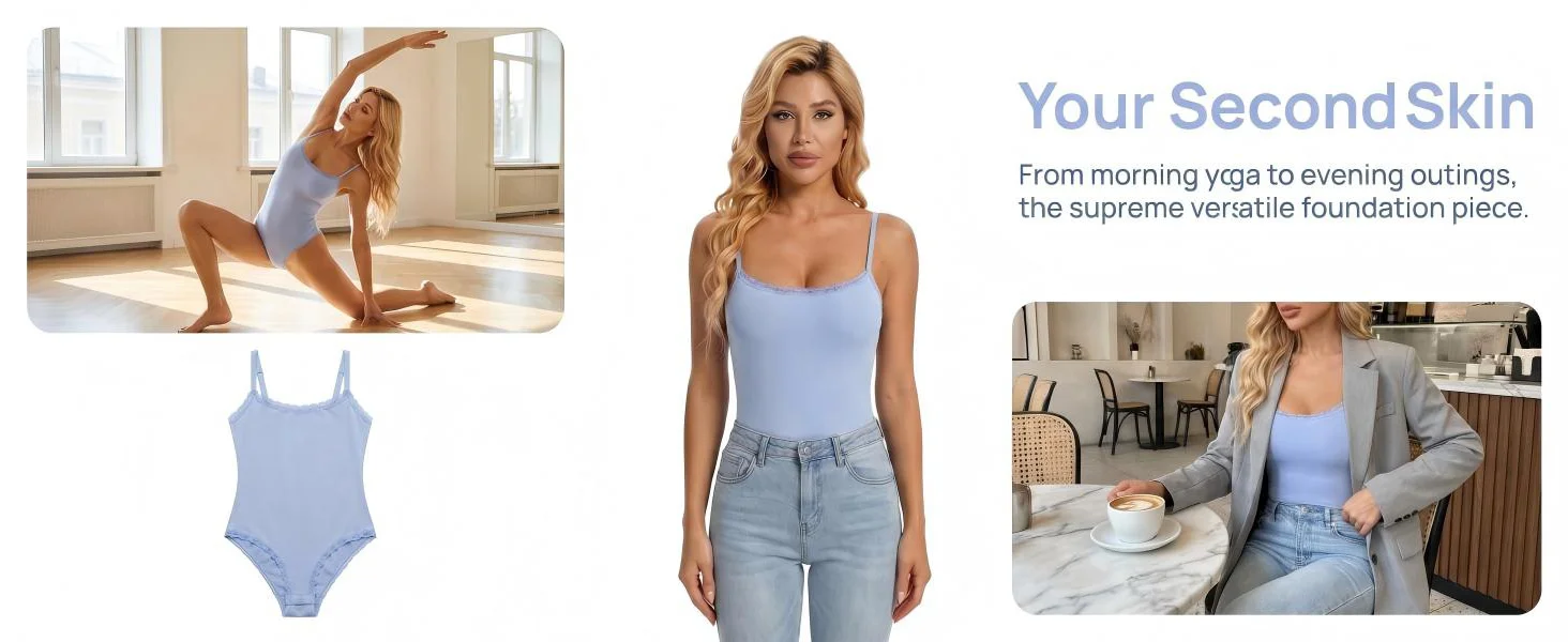 Elegante body de encaje con cuello cuadrado para mujer – Camiseta sin mangas con tirantes finos para un look sexy y elegante