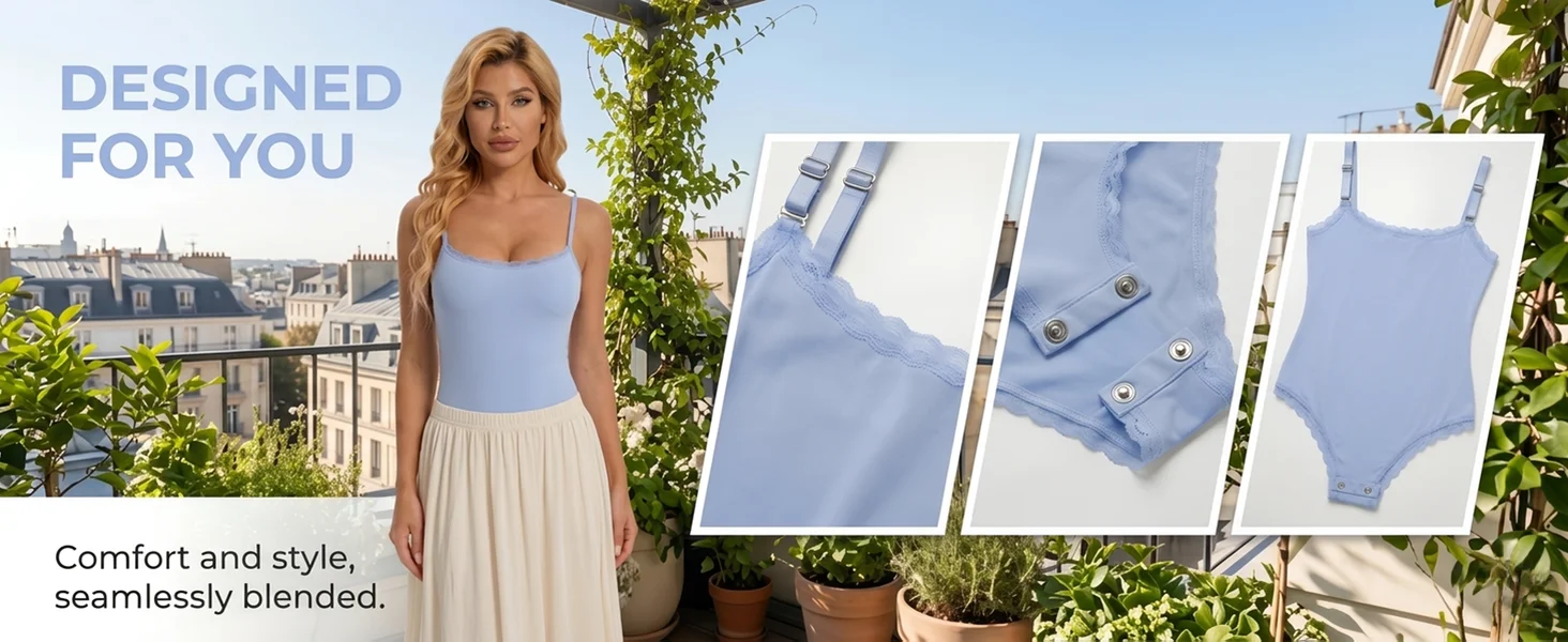 Elegante body de encaje con cuello cuadrado para mujer – Camiseta sin mangas con tirantes finos para un look sexy y elegante