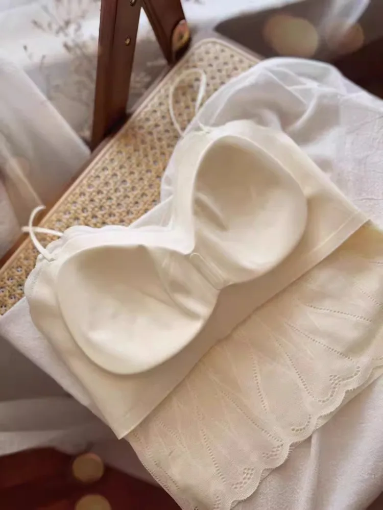 Top de encaje sexy con tirantes, bralette sin espalda, sujetador inalámbrico para mujer con almohadillas fijas, estilo sujeta...