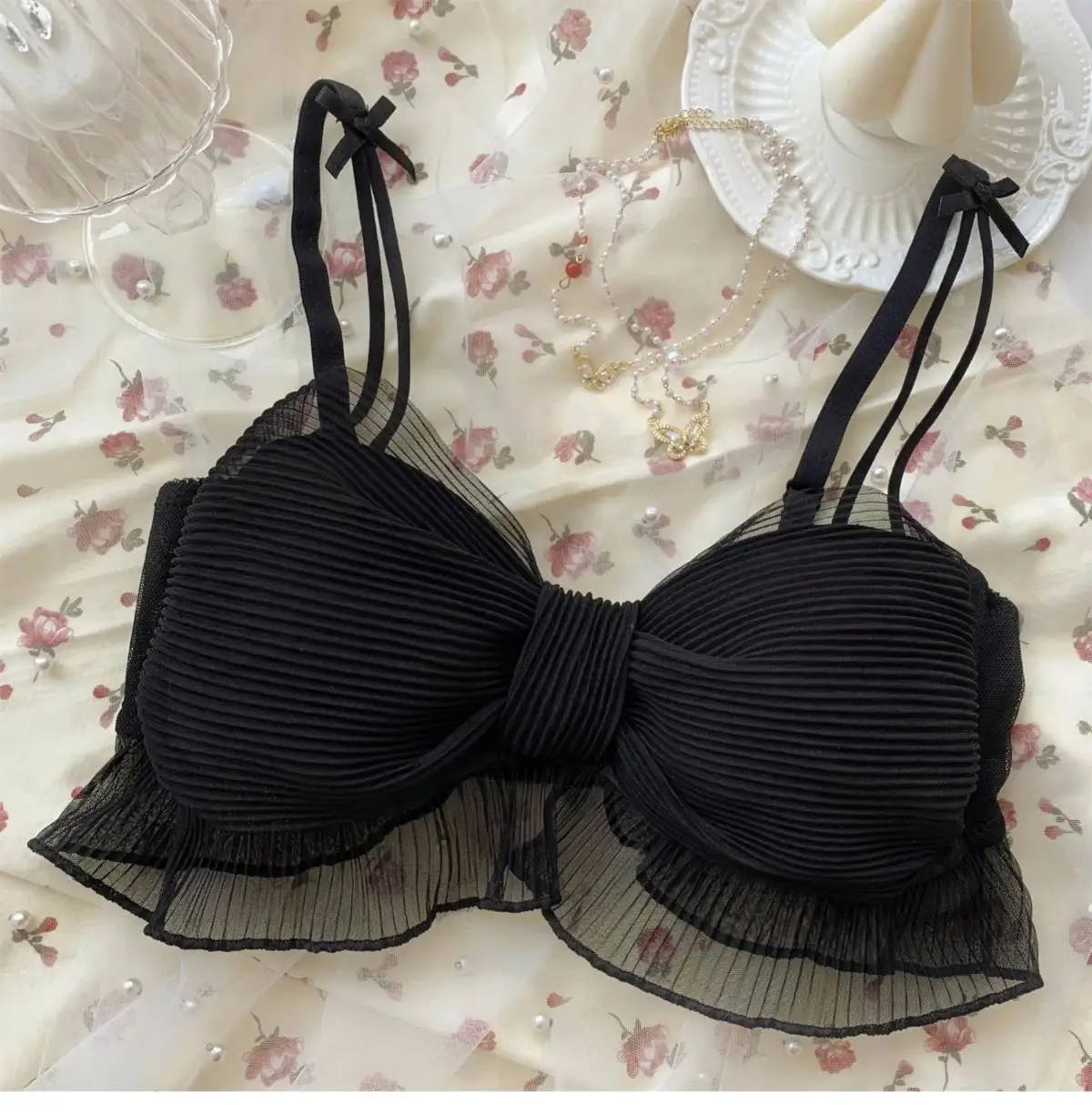 Conjunto de Lencería Sexy Pure Desire para Mujer, Cómodo, Delgado, Sin Aro, con Lazo de Mariposa, Sujetador con Efecto Push-U...