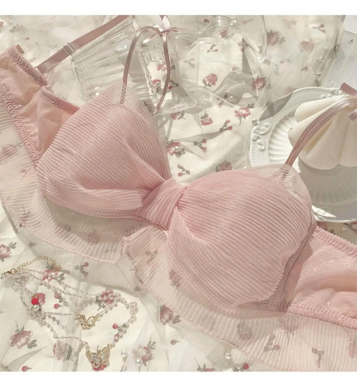 Conjunto de Lencería Sexy Pure Desire para Mujer, Cómodo, Delgado, Sin Aro, con Lazo de Mariposa, Sujetador con Efecto Push-U...