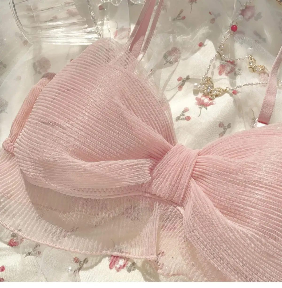 Conjunto de Lencería Sexy Pure Desire para Mujer, Cómodo, Delgado, Sin Aro, con Lazo de Mariposa, Sujetador con Efecto Push-U...
