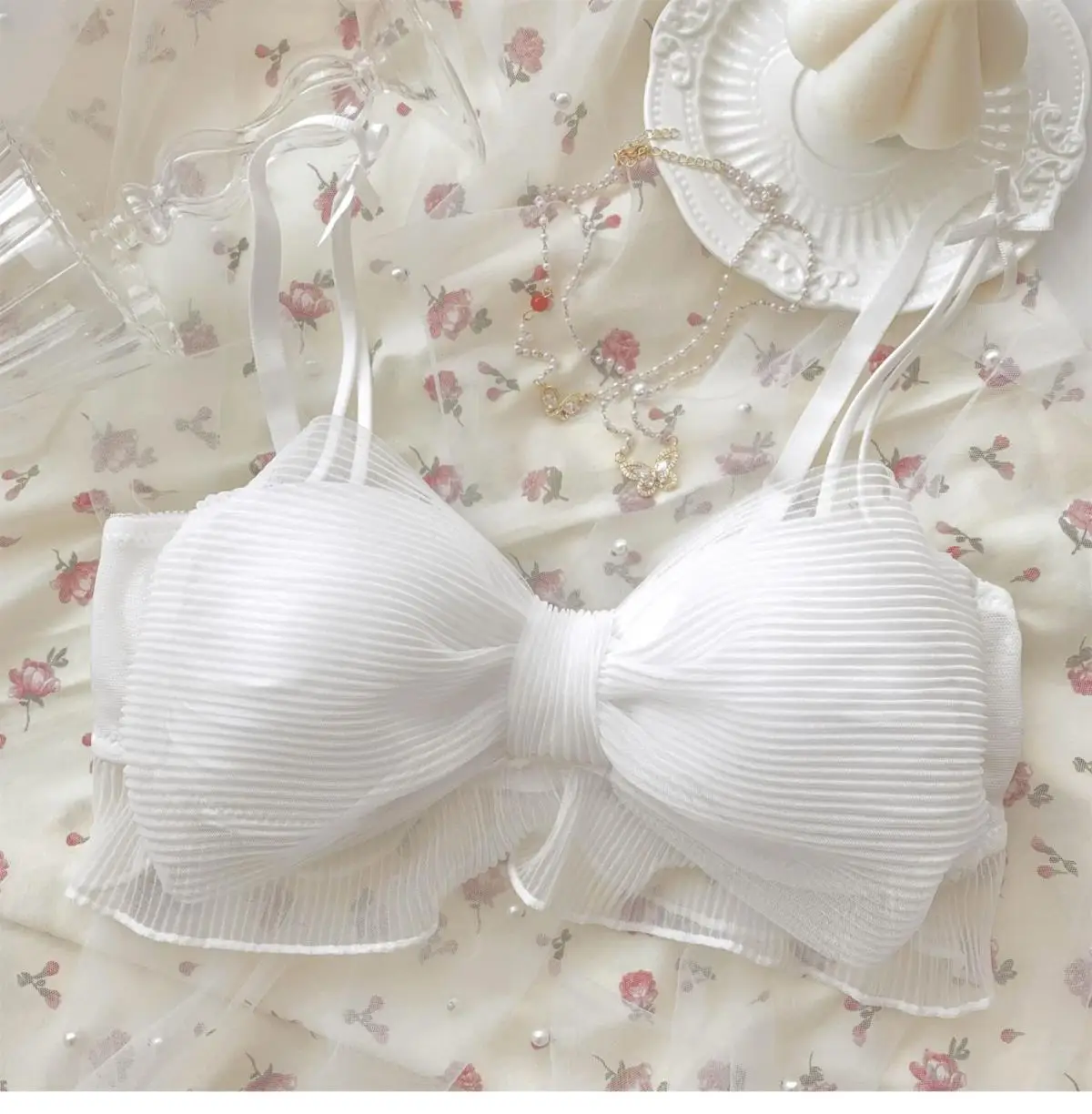 Conjunto de Lencería Sexy Pure Desire para Mujer, Cómodo, Delgado, Sin Aro, con Lazo de Mariposa, Sujetador con Efecto Push-U...