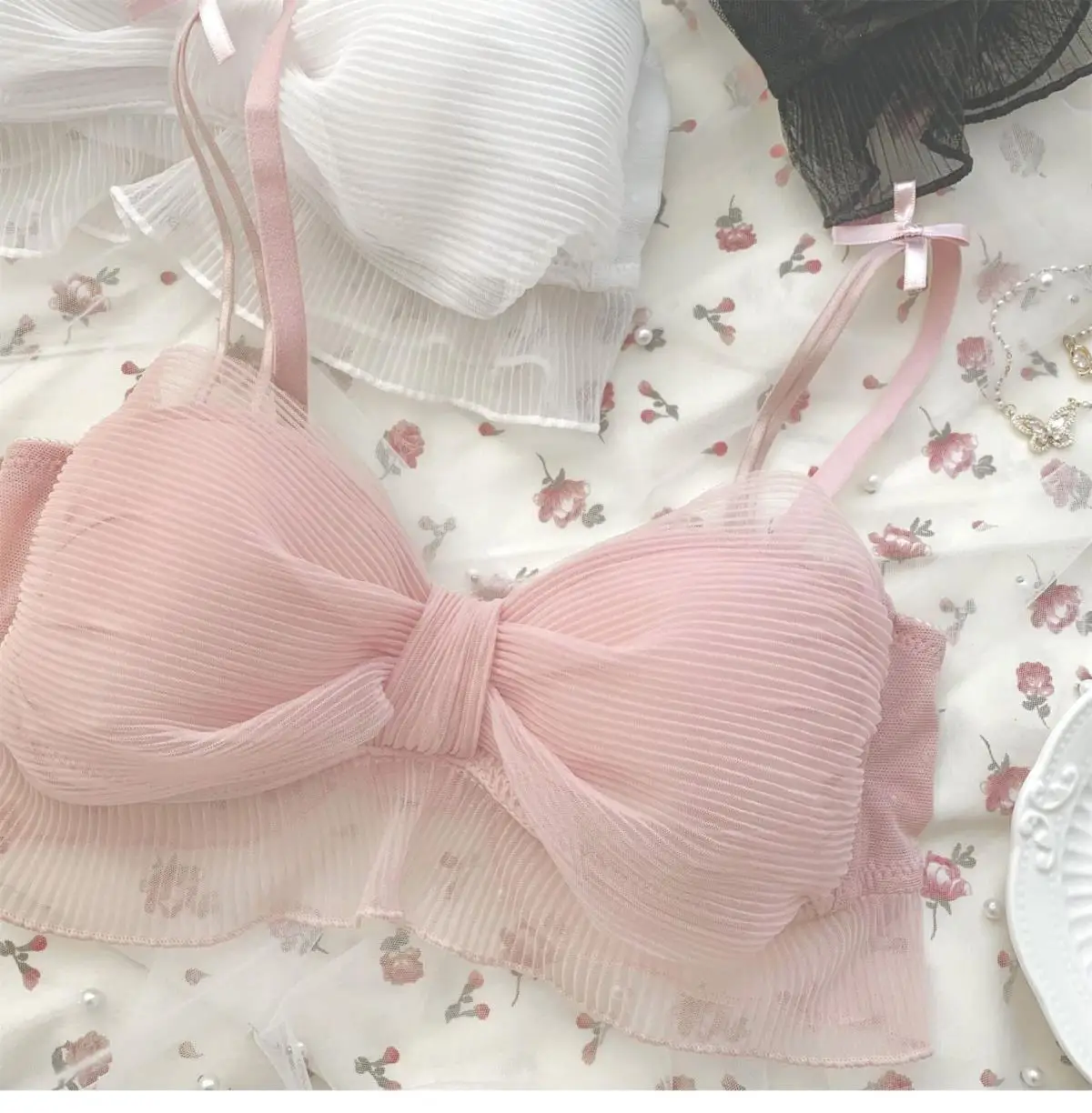 Conjunto de Lencería Sexy Pure Desire para Mujer, Cómodo, Delgado, Sin Aro, con Lazo de Mariposa, Sujetador con Efecto Push-U...