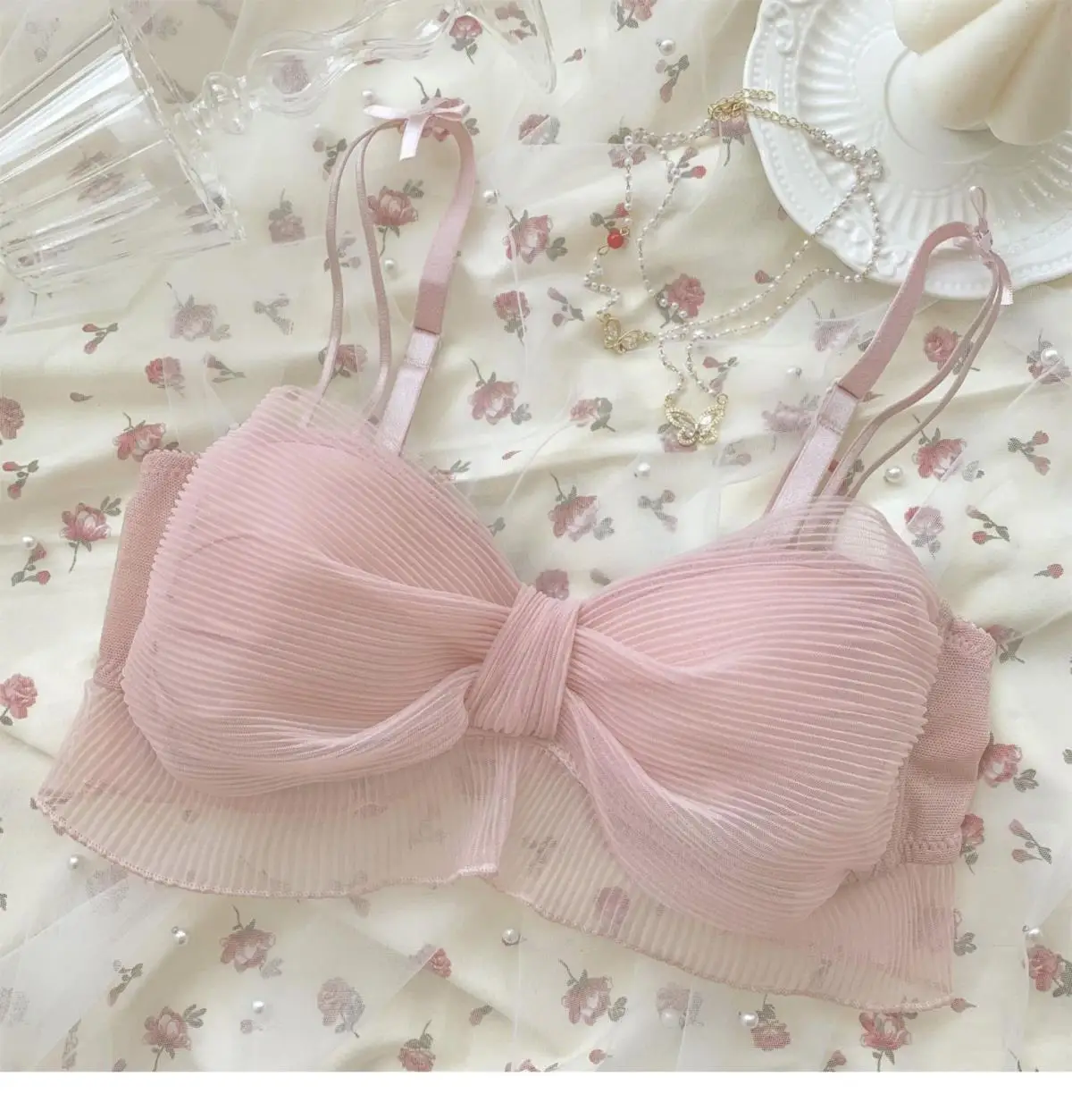 Conjunto de Lencería Sexy Pure Desire para Mujer, Cómodo, Delgado, Sin Aro, con Lazo de Mariposa, Sujetador con Efecto Push-U...