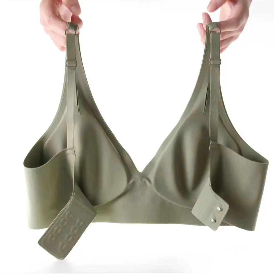 Ropa interior francesa con escote en V profundo para mujer, soporte suave, pegamento de gelatina, sin anillo de acero, pecho pequeño recogido, ajuste cómodo, sujetador sin costuras