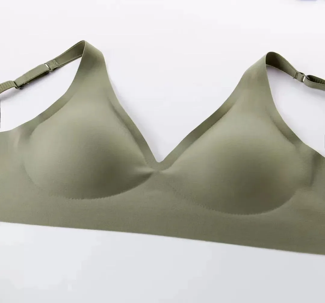 Ropa interior francesa con escote en V profundo para mujer, soporte suave, pegamento de gelatina, sin anillo de acero, pecho pequeño recogido, ajuste cómodo, sujetador sin costuras