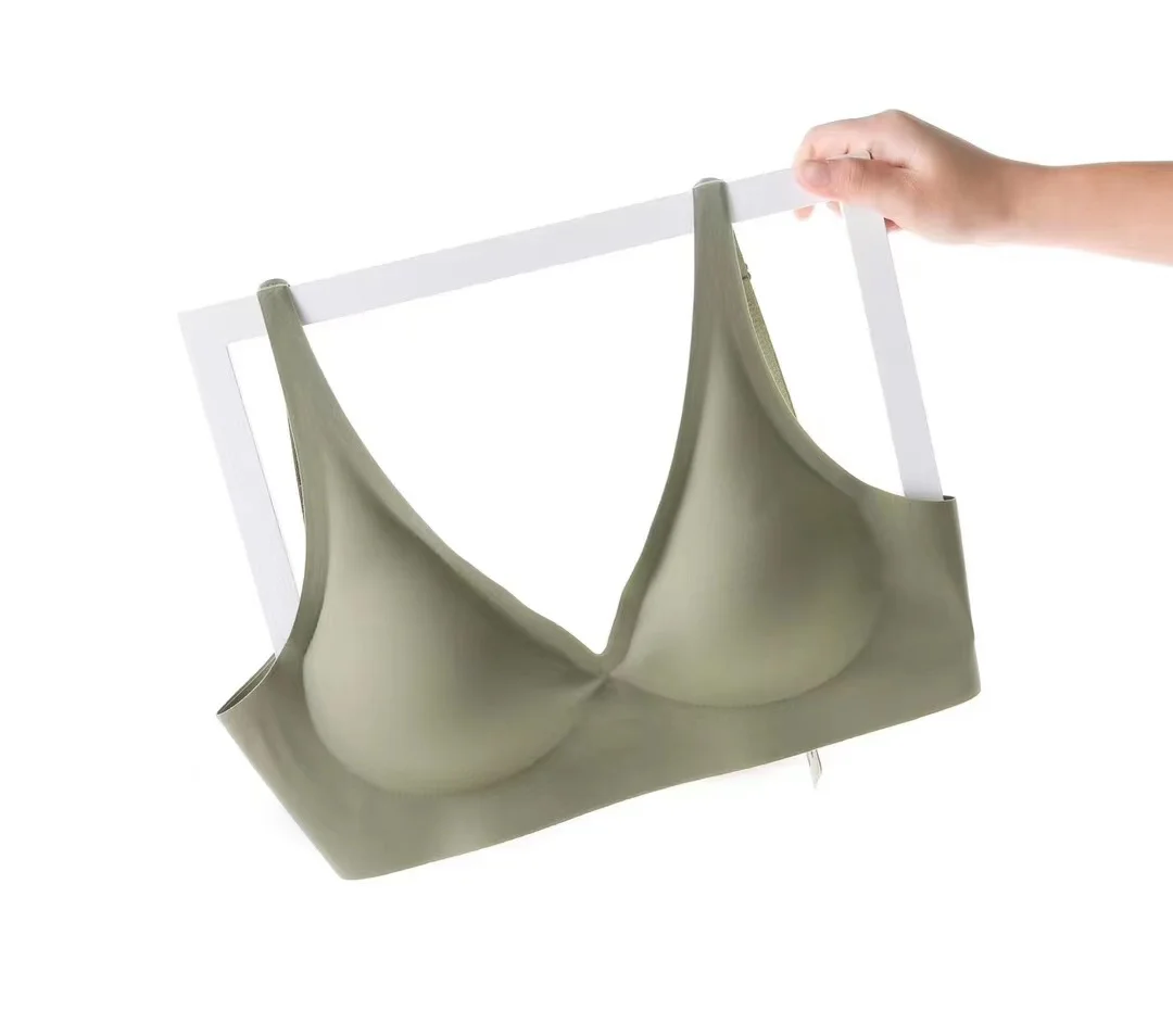 Ropa interior francesa con escote en V profundo para mujer, soporte suave, pegamento de gelatina, sin anillo de acero, pecho pequeño recogido, ajuste cómodo, sujetador sin costuras
