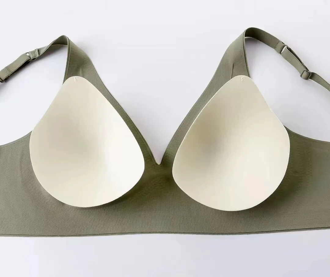 Ropa interior francesa con escote en V profundo para mujer, soporte suave, pegamento de gelatina, sin anillo de acero, pecho pequeño recogido, ajuste cómodo, sujetador sin costuras
