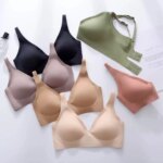 Ropa interior francesa con escote en V profundo para mujer, soporte suave, pegamento de gelatina, sin anillo de acero, pecho pequeño recogido, ajuste cómodo, sujetador sin costuras