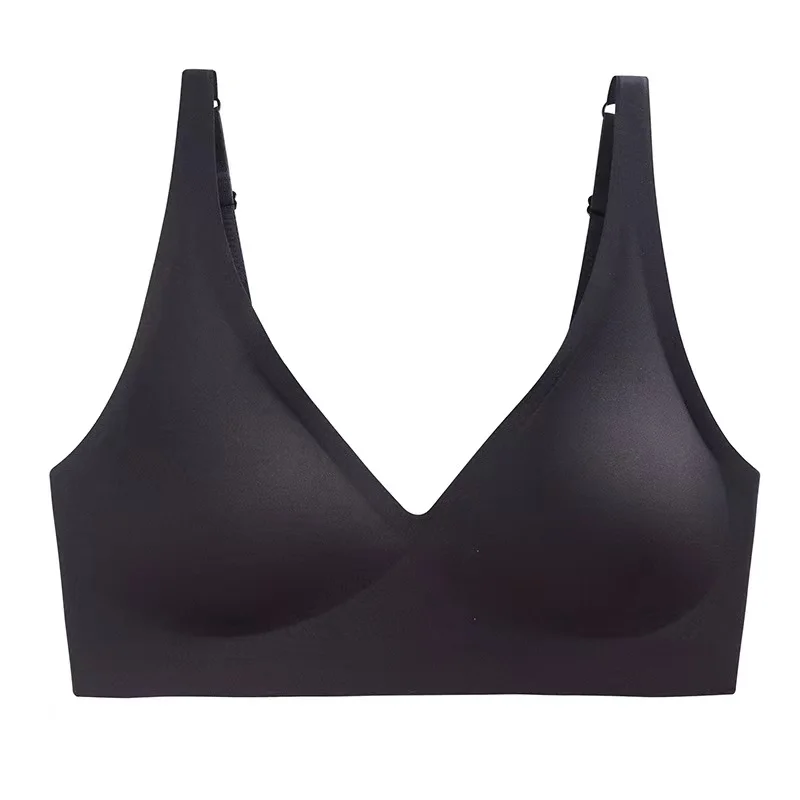 Ropa interior francesa con escote en V profundo para mujer, soporte suave, pegamento de gelatina, sin anillo de acero, pecho pequeño recogido, ajuste cómodo, sujetador sin costuras