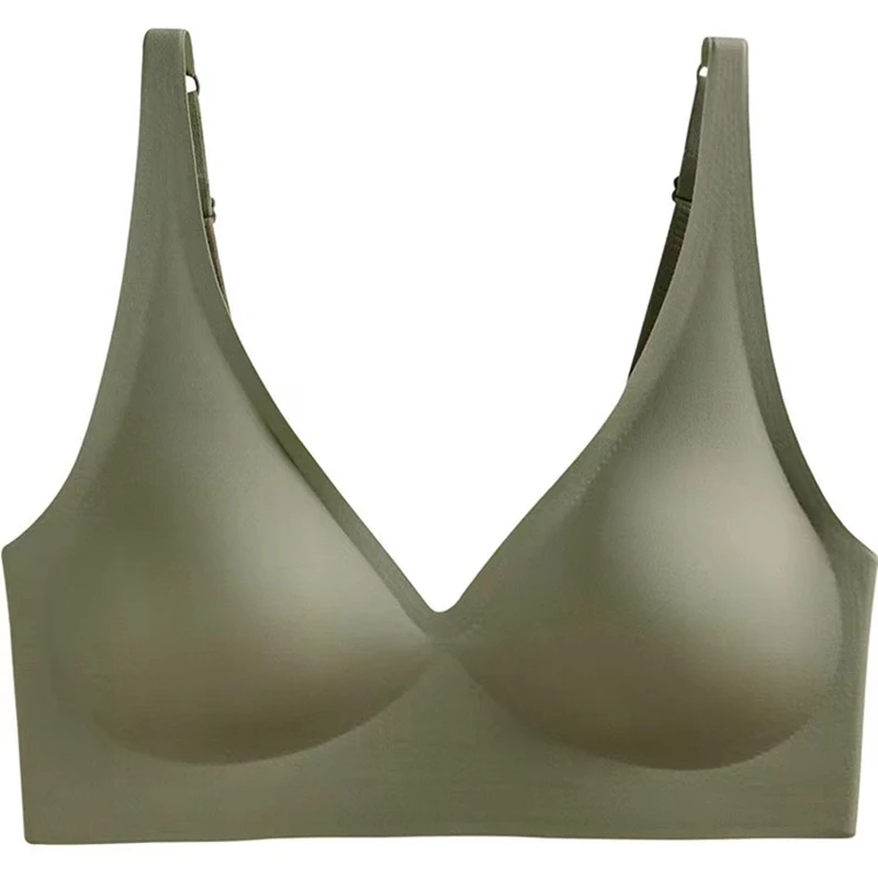 Ropa interior francesa con escote en V profundo para mujer, soporte suave, pegamento de gelatina, sin anillo de acero, pecho pequeño recogido, ajuste cómodo, sujetador sin costuras