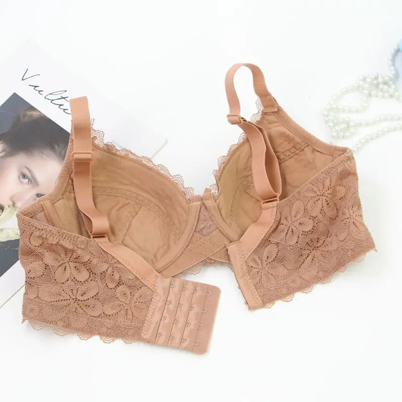 DaiNaFang sujetadores sexis para mujer piel negra marrón púrpura polvo gris Push Up ropa interior encaje talla grande lencería transpirable