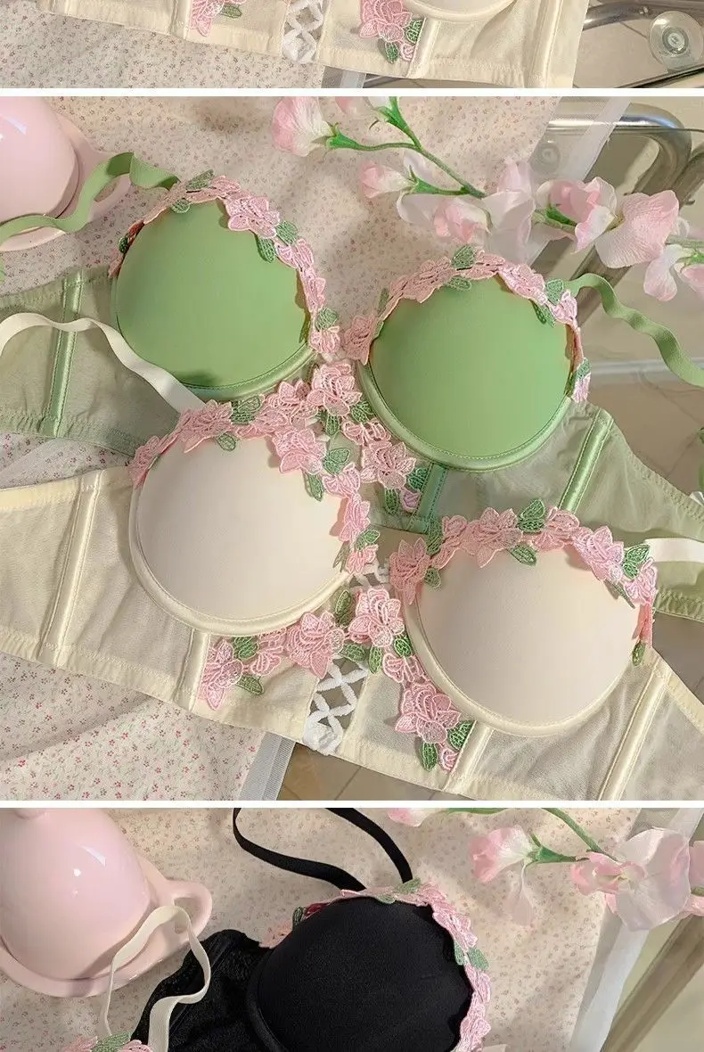 Nuevo sujetador push-up con bordado Floral dulce de encaje Sexy Retro francés