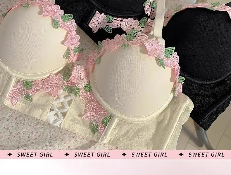 Nuevo sujetador push-up con bordado Floral dulce de encaje Sexy Retro francés