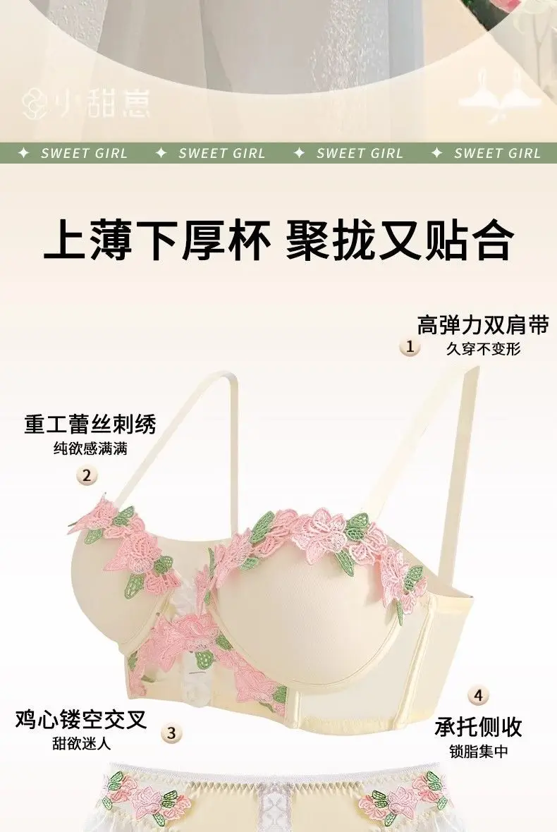 Nuevo sujetador push-up con bordado Floral dulce de encaje Sexy Retro francés