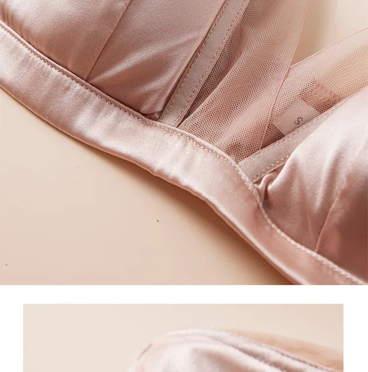 Sujetador de satén de seda 93.8% BirdTree, sin aros, con encaje y malla, sexy, para senos pequeños, ropa interior fina, novedad primavera-verano 2026 P435115QM