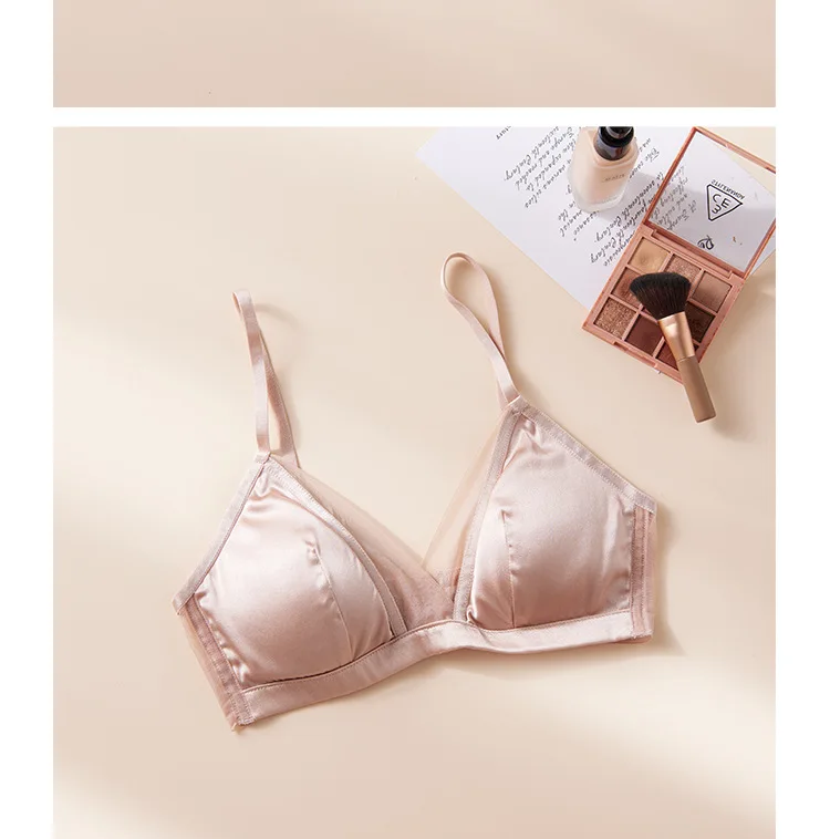 Sujetador de satén de seda 93.8% BirdTree, sin aros, con encaje y malla, sexy, para senos pequeños, ropa interior fina, novedad primavera-verano 2026 P435115QM