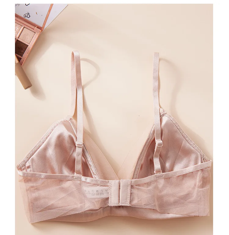Sujetador de satén de seda 93.8% BirdTree, sin aros, con encaje y malla, sexy, para senos pequeños, ropa interior fina, novedad primavera-verano 2026 P435115QM