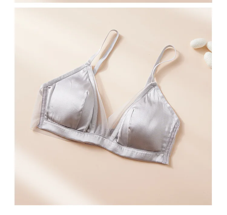 Sujetador de satén de seda 93.8% BirdTree, sin aros, con encaje y malla, sexy, para senos pequeños, ropa interior fina, novedad primavera-verano 2026 P435115QM