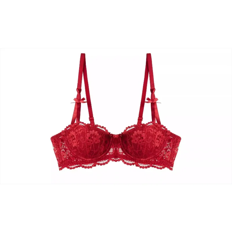 Conjunto de sujetador de encaje navideño para mujer, bralette y bragas transparentes negras, media copa ultrafina, lencería Pure Desire, traje de fiesta de Navidad