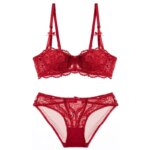 Conjunto de sujetador de encaje navideño para mujer, bralette y bragas transparentes negras, media copa ultrafina, lencería Pure Desire, traje de fiesta de Navidad - Imagen 5