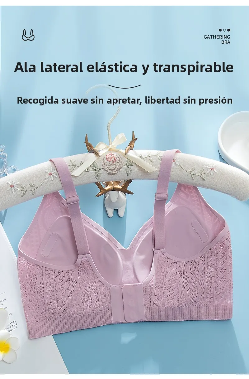 Sujetador inalámbrico de encaje con copa fija, ropa interior femenina sin costuras, copa completa, transpirable, con efecto p...