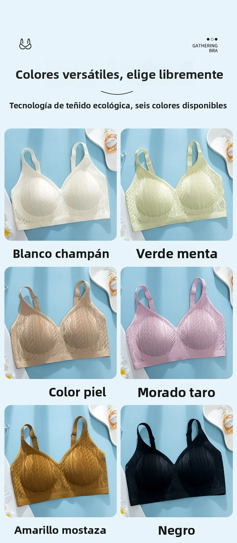 Sujetador inalámbrico de encaje con copa fija, ropa interior femenina sin costuras, copa completa, transpirable, con efecto p...