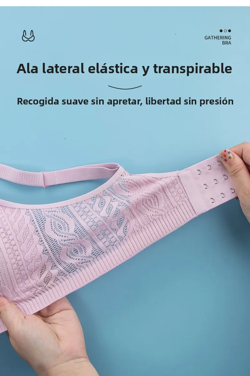 Sujetador inalámbrico de encaje con copa fija, ropa interior femenina sin costuras, copa completa, transpirable, con efecto p...