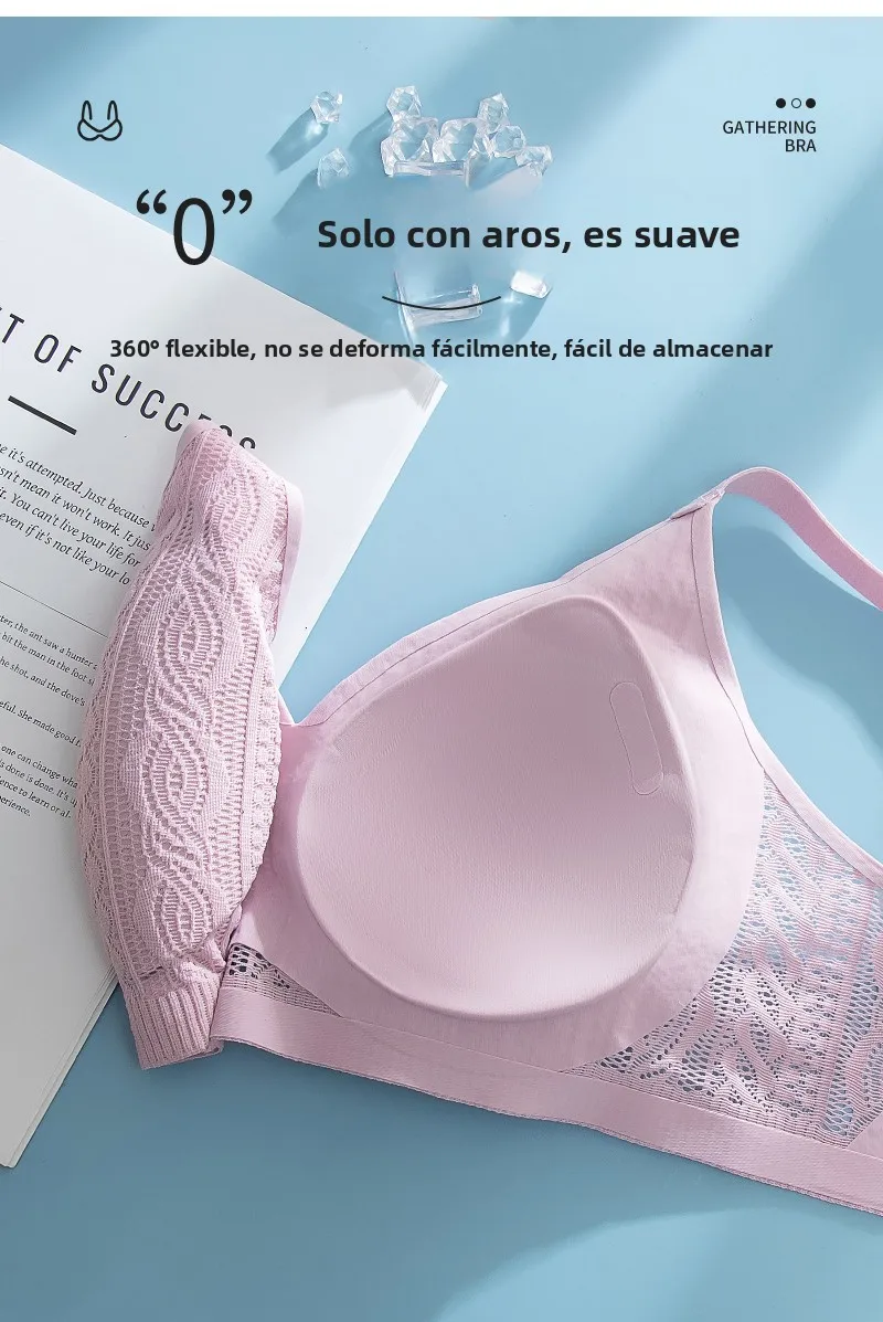 Sujetador inalámbrico de encaje con copa fija, ropa interior femenina sin costuras, copa completa, transpirable, con efecto p...