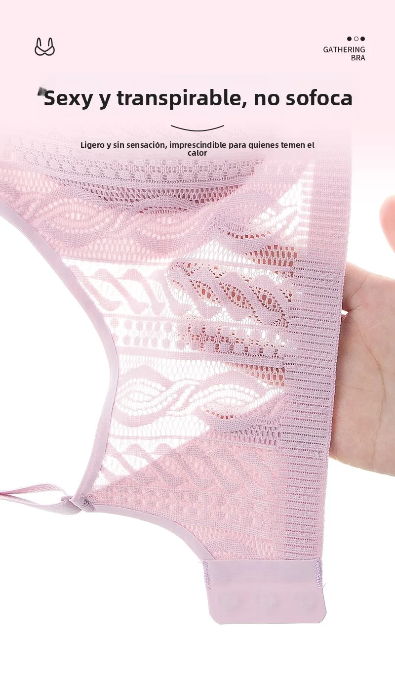 Sujetador inalámbrico de encaje con copa fija, ropa interior femenina sin costuras, copa completa, transpirable, con efecto p...
